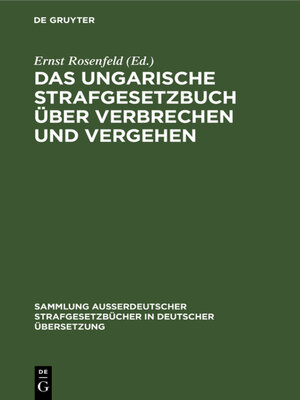 cover image of Das ungarische Strafgesetzbuch über Verbrechen und Vergehen